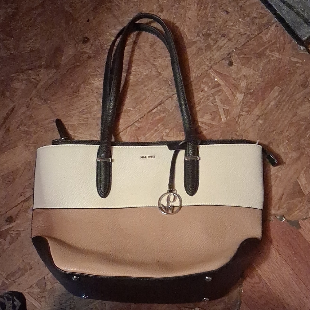 Nine West Tri-Tone Tote in Black, Cream & Tan